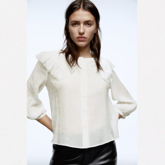Zara Tops - Zara Combination Lace Shirt Ecru Sz XS NWT